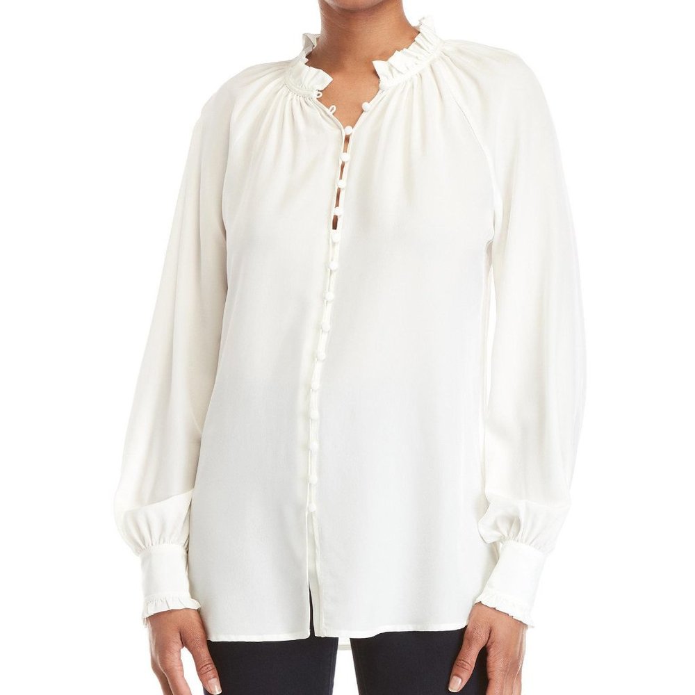 NWT Women's Ivory Silk Long Sleeve Ruffle Blouse M